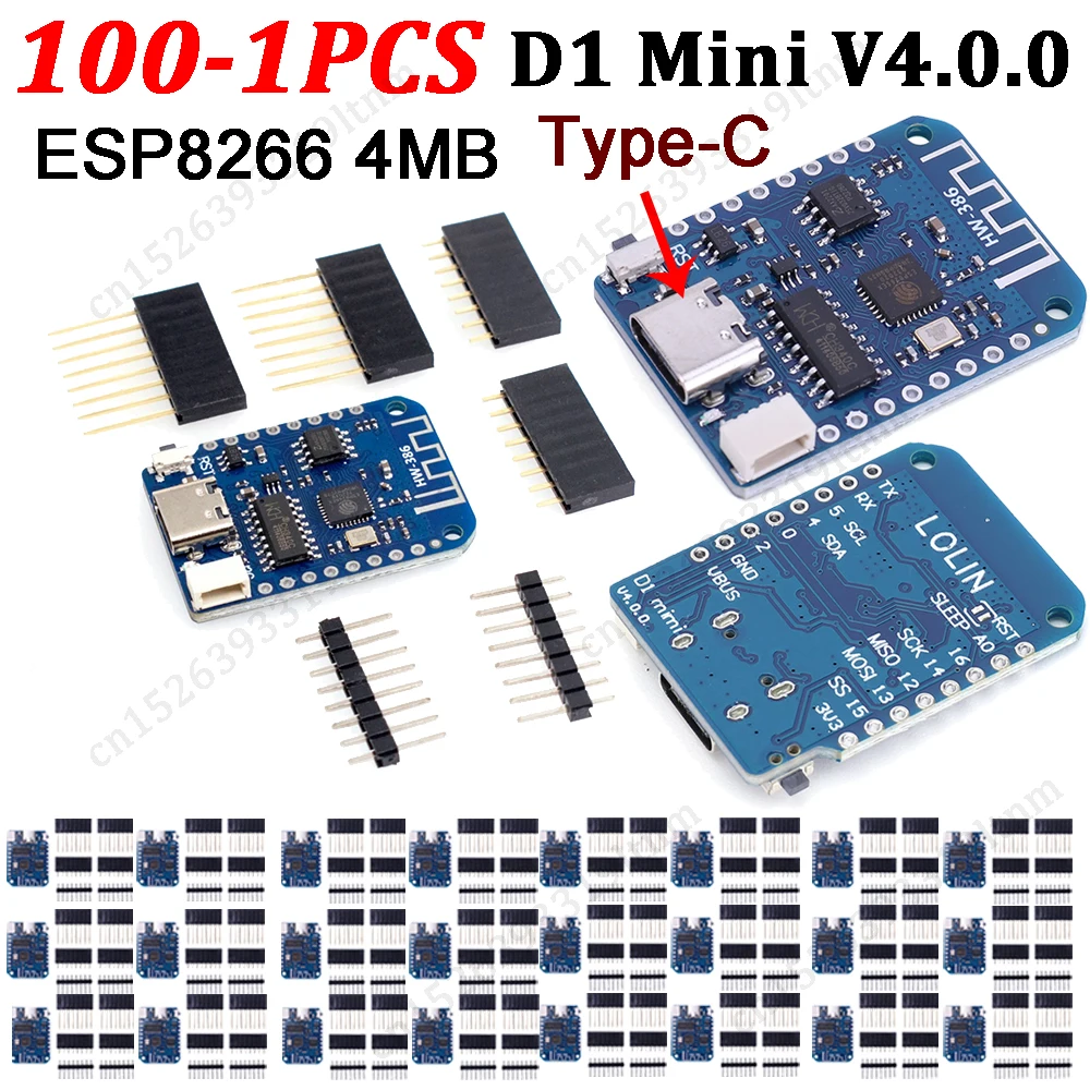 100-1PCS WEMOS D1 Mini V4.0.0 TIPAS-C WIFI Daiktų Interneto Plėtros Taryba Pagrįstas ESP8266 4MB už Arduino MicroPython Nodemcu