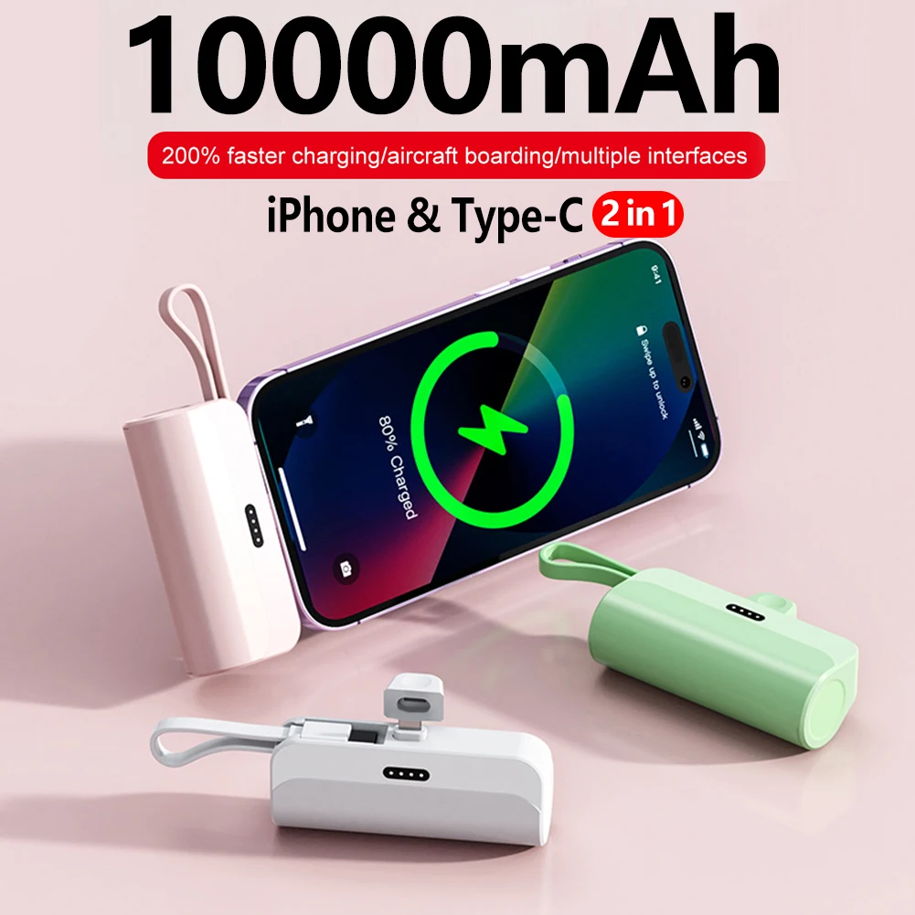 10000mAh Mini Galios Banko Nešiojamų Mobiliųjų Telefonų Kroviklį Išorės Baterijos Energijos Banko Plug Žaisti Tipas-C 