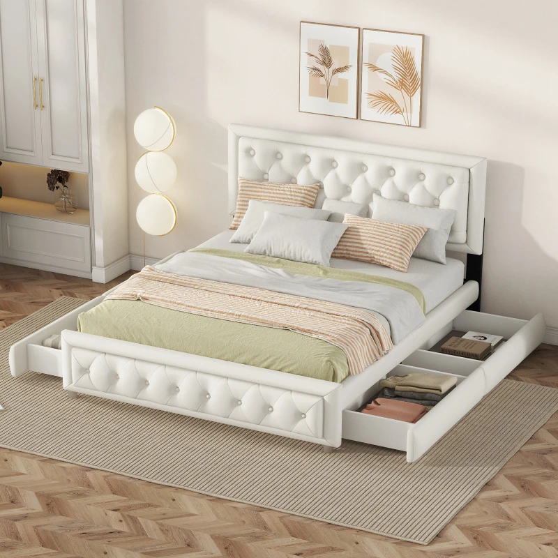 140 x 200cm modernus dizainas paminkštintas platforma lova, saugojimo lova su 4 stalčiais, suaugusiųjų ir paauglių, dvigulė lova, viengulė lova