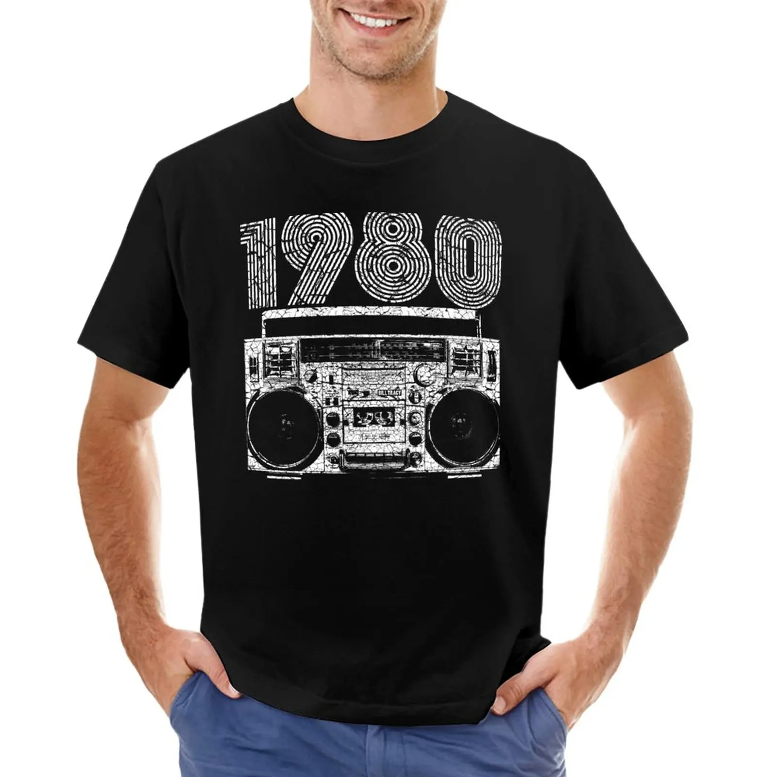 1980 m. Boombox T-Shirt nauja redakcija juodi vyriški medvilniniai marškinėliai