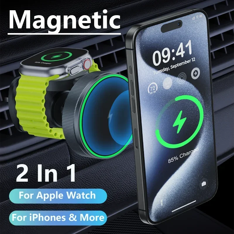 2 1 Magnetinis Belaidis Automobilinis Įkroviklis iPhone 15 14 13 Pro Max 