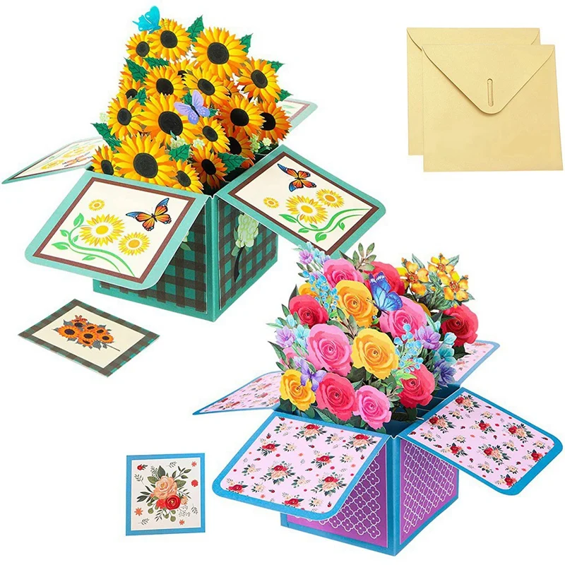 2 Vnt Saulėgrąžų Gėlių -Up Kortelė, Skirta Motinos Dienai, 3D Puokštė Paketas, Skirtas Motinos Dienai Mama Dovanos