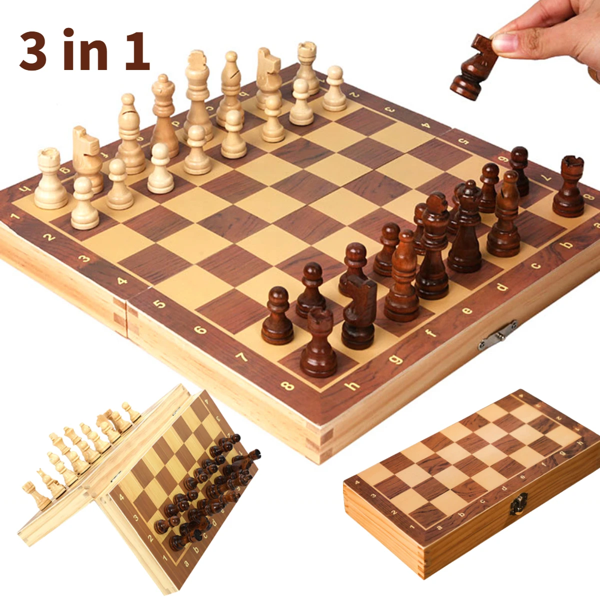 3 1. Šachmatų Chekers Nardai Strateginio Mąstymo Mediniai sofos Šachmatų Rinkinį 29x29cm Žaidimas Šachmatų Lenta Suaugusiems Vaikams