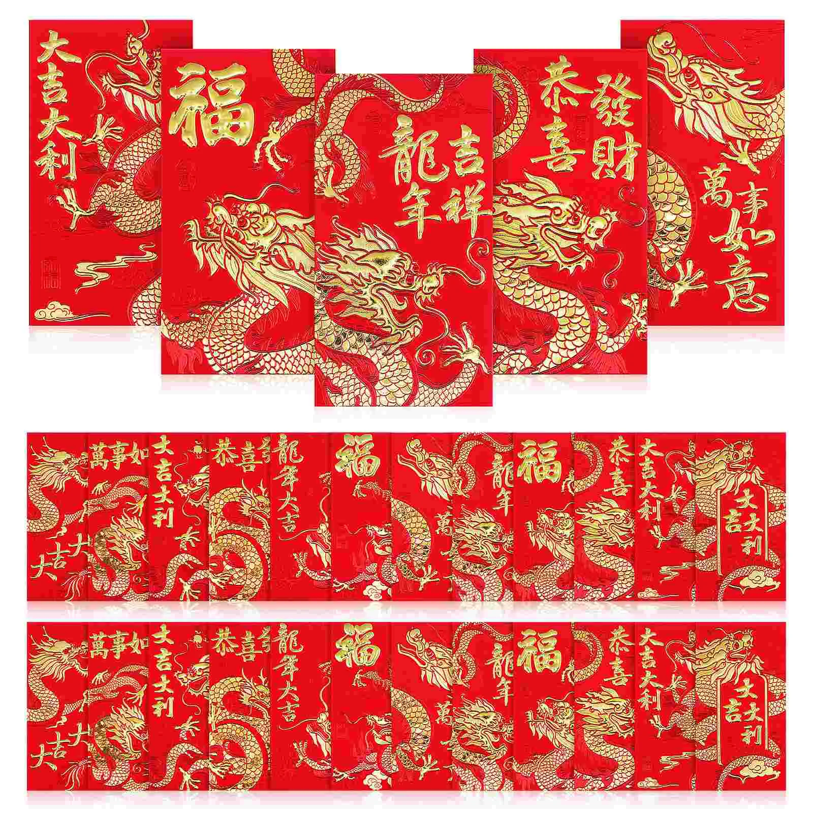 36 Vnt 2024 Metų Dragon Red Paketinių Aukso Reljefinis Zodiako Naujųjų Metų Pinigų Pasisekė, Vokai Kinų Modelis Maišą Popieriaus