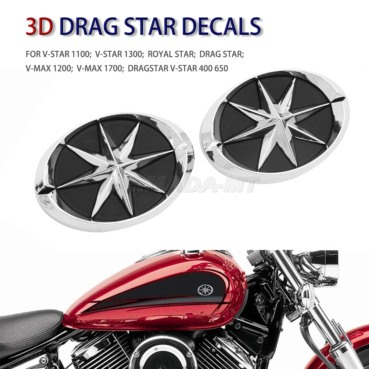 3D Motociklų Lipdukai Yamaha V-star XVS 400 650 1100 1300 Royal Star V-Max 1200 1700 Kuro Dujų Bako Emblema Ženklelis ABS Lipdukai