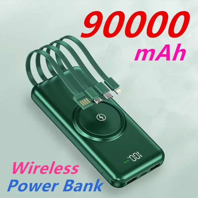 90000mAh Wireless Power Bank PD15w Greito Įkrovimo Kroviklis Skaitmeninis Ekranas Išorinė Baterija Pastatytas Kabeliai 4usb už Xiaomi 
