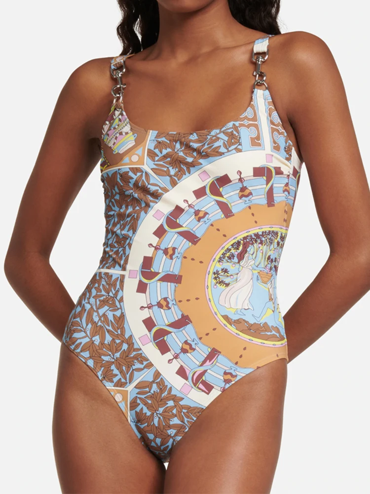 Derliaus Geometrinė Figūra Gėlių Spausdinti vientisas maudymosi kostiumėlį Ir Padengti Iki 2023 Naują atvykimo Moterų Maudymosi Kostiumas