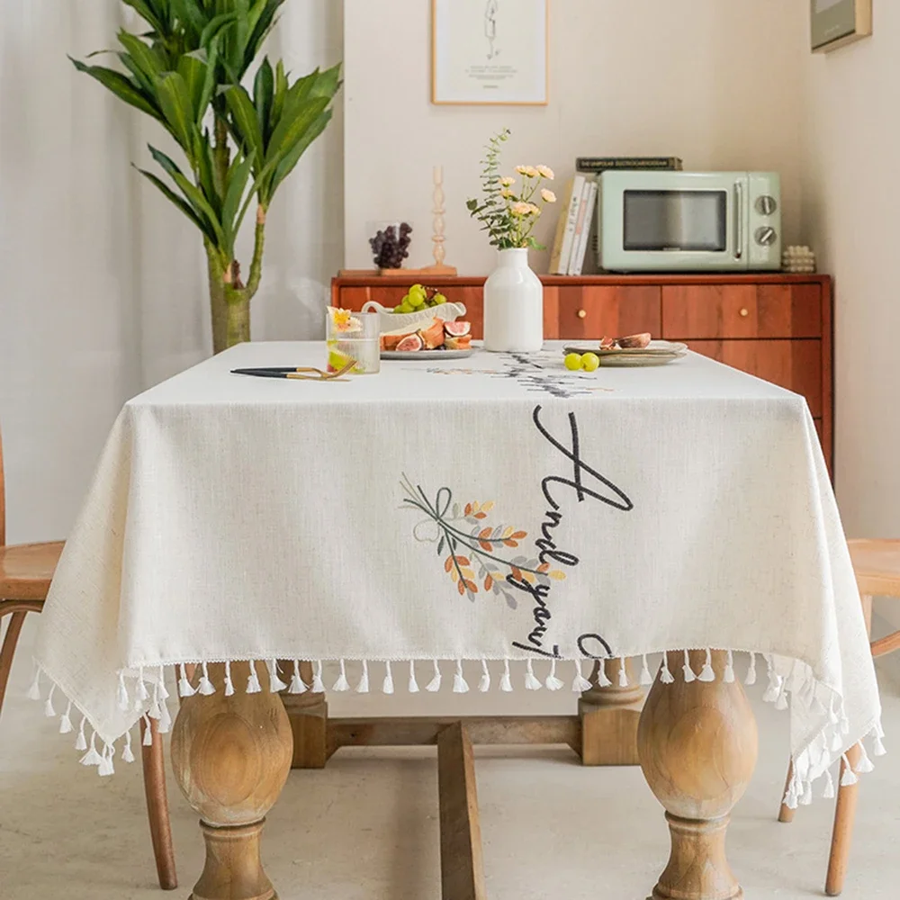 Elegantiškas Išsiuvinėti Gėlių Raštą, Staltiesės Lininės staltiesės Valgomasis Namų staltiesė už Vestuves Banketų Papuošimas