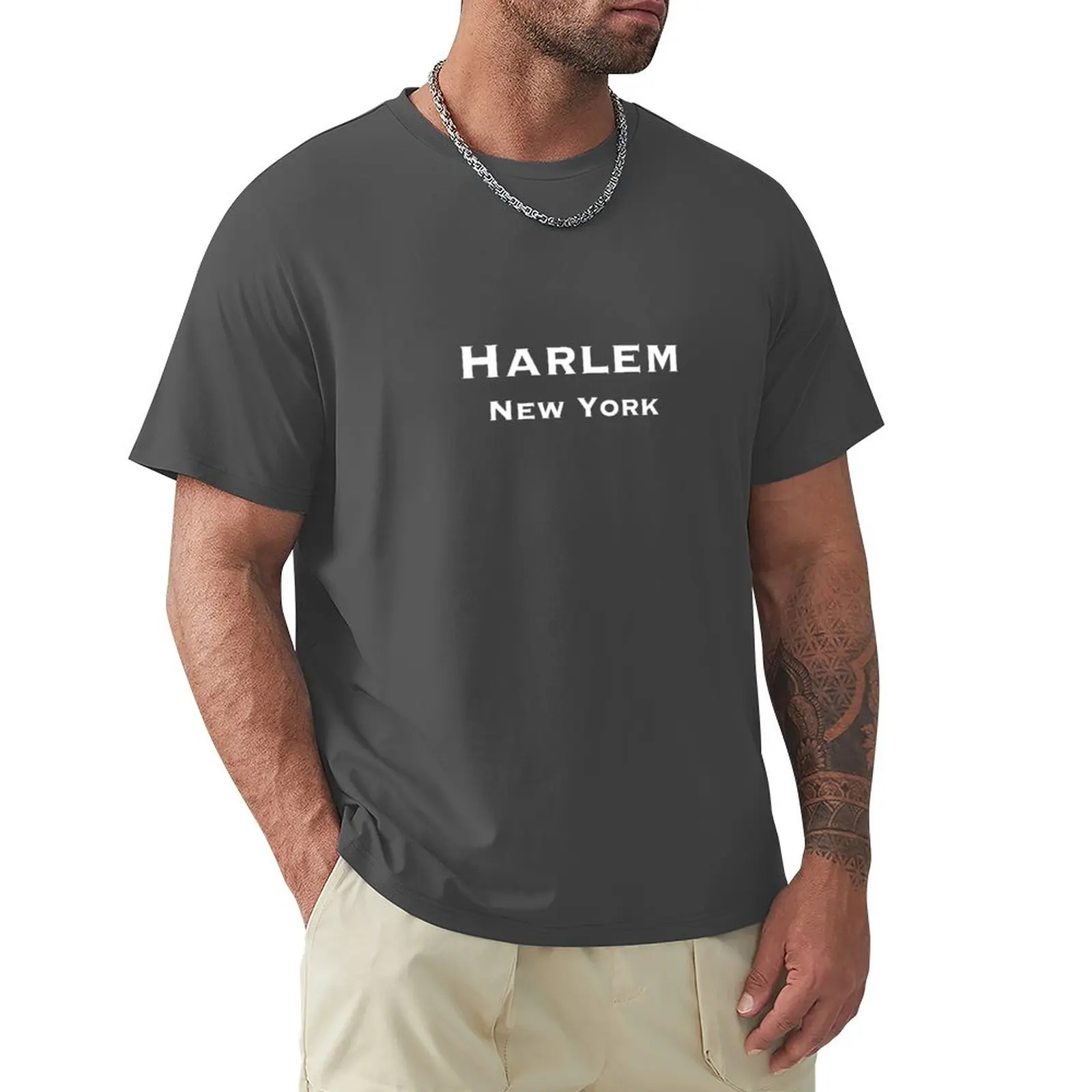 Harlem,NY-Baltos raidės T-Shirt mielas drabužių tees gyvūnų spausdinti marškinėliai berniukams vasarą viršuje vyriški marškinėliai