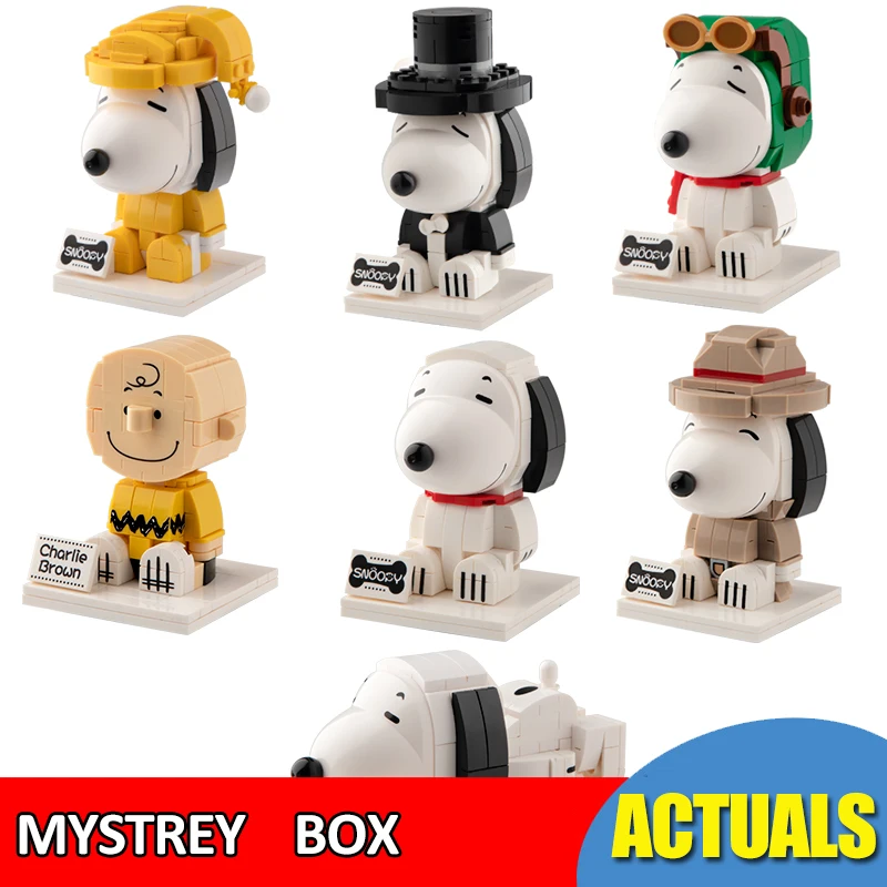 HSANHE Snoopy Blokai Mystery Box Animacinių filmų Gyvūnų šunų Plastiko Blokavimo Blokuoti Plytos Vaikų Dovana Žaislai