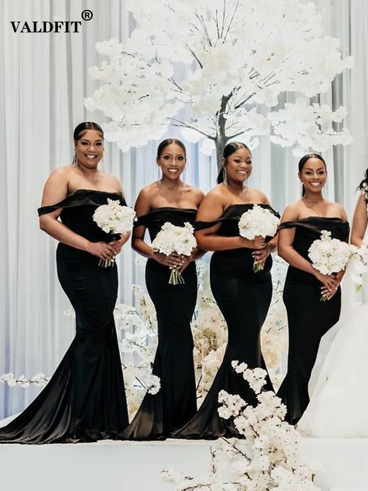 Ilgai Undinė Juoda Satino Bridesmaid Dresses 2022 su Trumpu Traukinio Juodosios Afrikos Mergaičių Chalatas De Soiree De Mariage