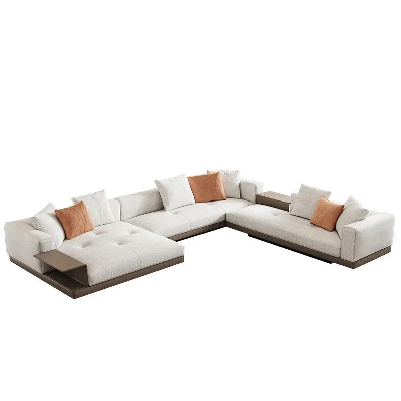 Individualų italijos minimalistinio medvilnės ir lino audinio sofos, dizainerio prabangus vila kambarį kampe technologijų oda