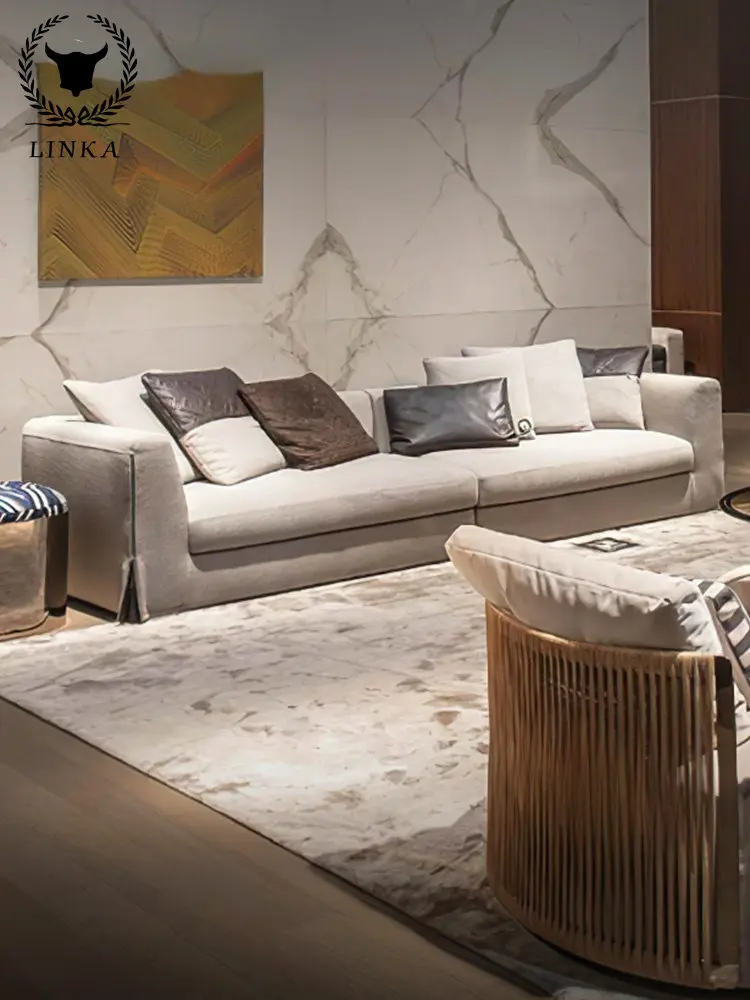 Italijos light luxury villa kambarį didelis trijų ar keturių asmuo odos sofos, minimalistinio medžiaga sofa