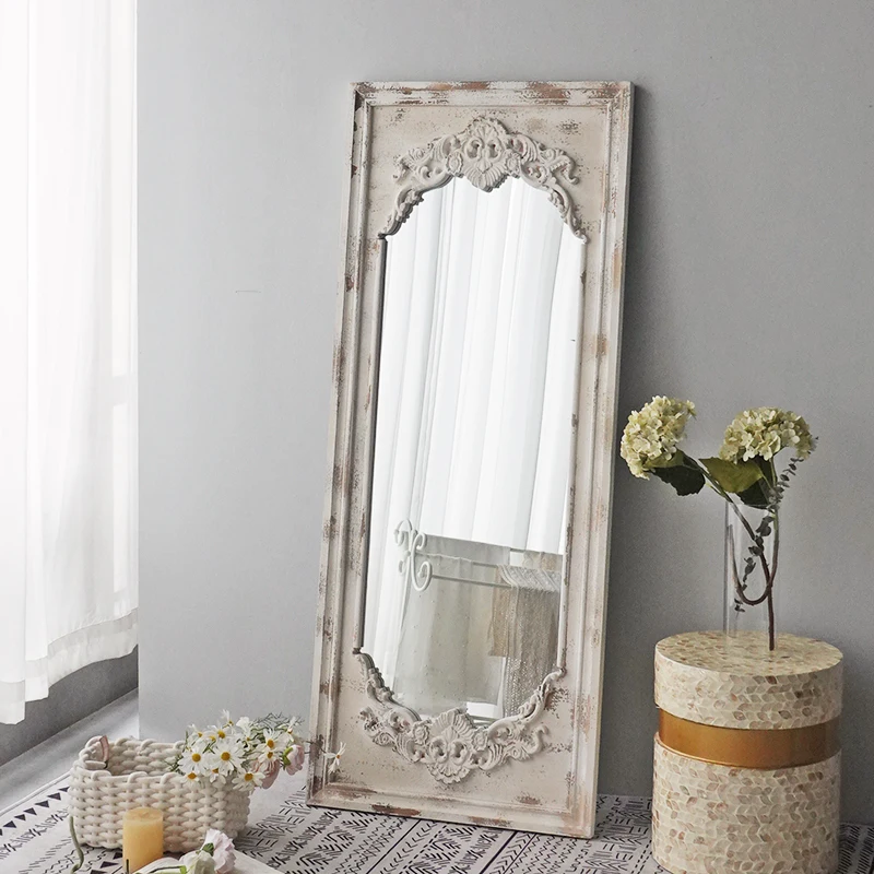 JZ025 Europos prancūzų stiliaus baltos spalvos retro kambarį miegamieji, veranda padažu veidrodį montavimo veidrodis grindų iki grindų, viso kūno veidrodis