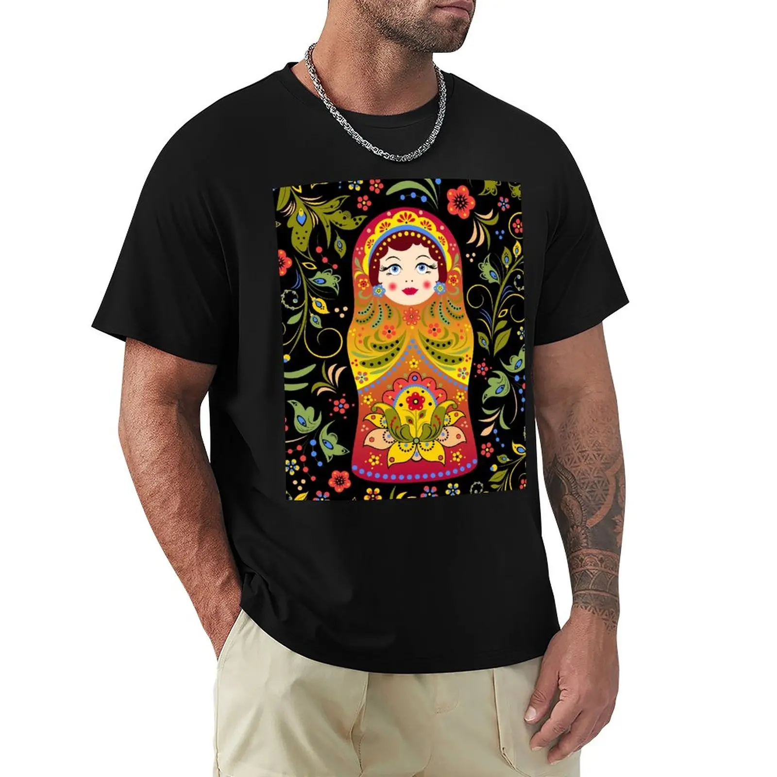 Khokhloma rusijos doll Marškinėliai individualų t shirts hipis drabužius nauja redakcija marškinėliai vyriški t-shirt