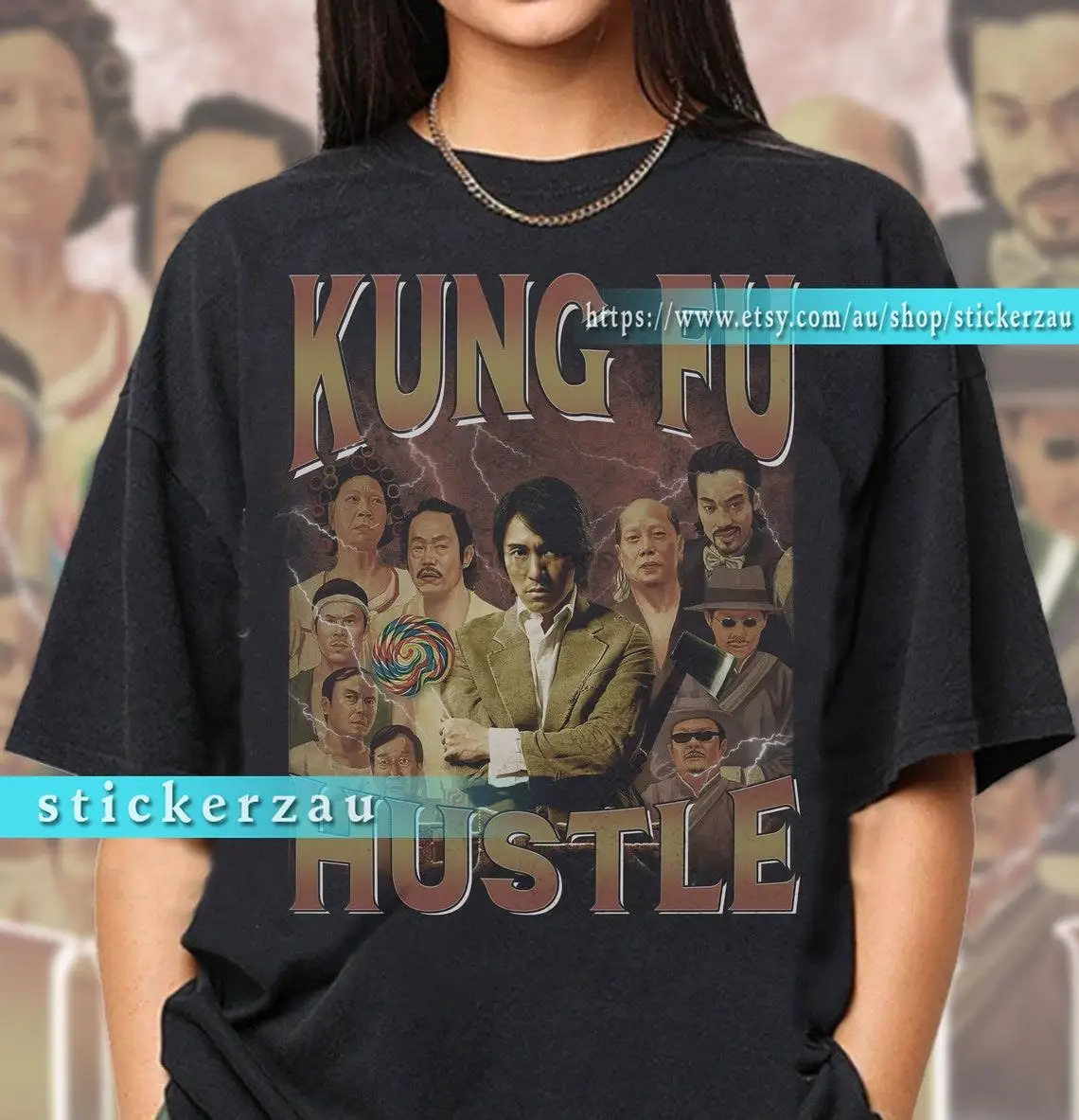 KUNG FU HUSTLE Marškinėliai Kung Fu Hustle Vintage Marškinėliai Shaolin Soccer 