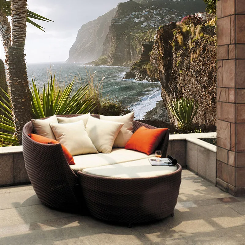 Lauko baldai laisvalaikio rotango lova, balkonas rotango gulėti lovoje, terasa, sodas, pintais sofa-lova