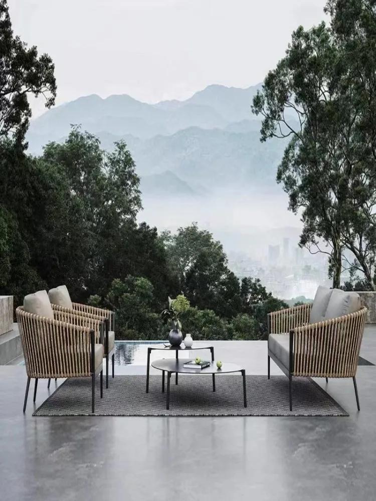 Lauko rotango sofa kiemo, lauko paprastas derinys sodo balkonas open-air hotel kavos staliukas rotango kėdės, baldai