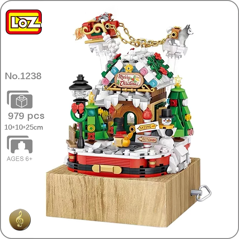LOZ 1238 Merry Christmas Tree House Santa Claus Sniego Music Box Modelis Mini Blokų, Plytų Pastatas Žaislas Vaikams, Dovana, ne Lauke