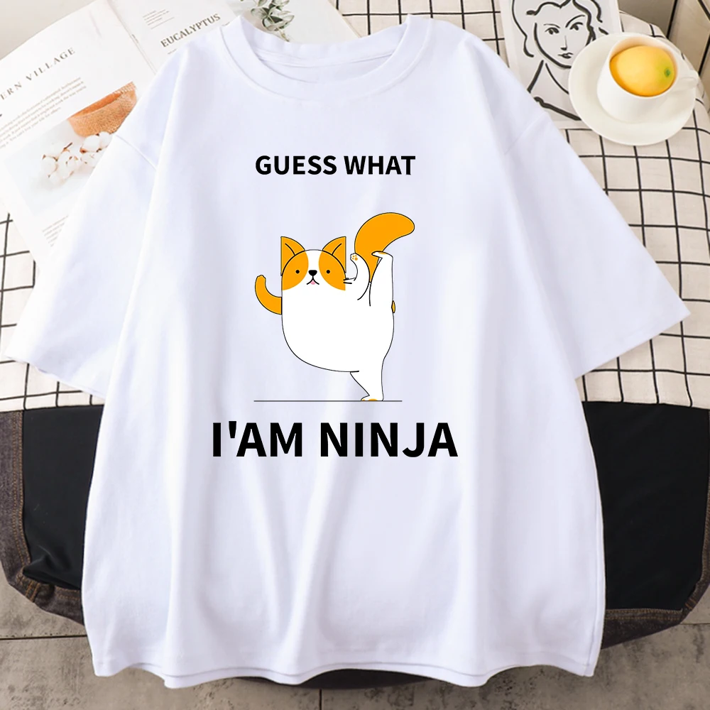 Moters Marškinėlius Šuo Pasakyti, Atspėti, Ką I ' Am Ninja Spausdinti Viršuje Moterys Viršūnes Korėjos Mados Kawaii Gyvūnų Lady T-Shirt