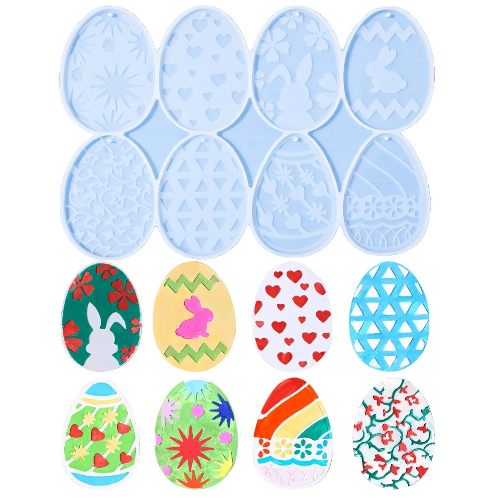 Multi-stiliaus Velykų Kiaušinių, su Skyle Silikono Formos Pakabukas Epoksidinės Dervos Pelėsių Velykų Kabinti Apdailos Crystal 