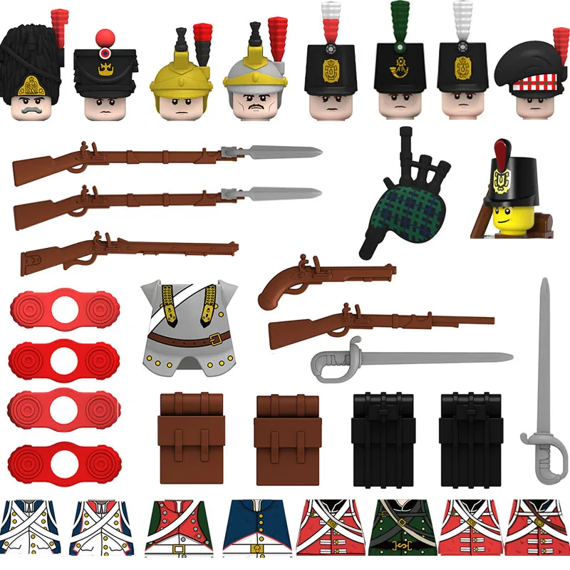 Napoleono Karų, Didžiosios Britanijos, Prancūzijos Armijos Pav Blokai Kariuomenės Karys, Reikmenys, Ginklai, Pistoletai Plytų Žaislai Vaikams