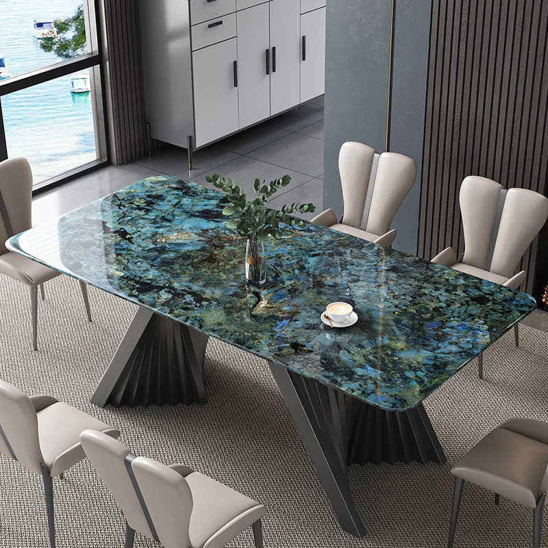 Natūralaus marmuro stalas stačiakampio formos namų mikrokristalinė šviesos prabanga high-end super kristalų ilgo pietų stalo