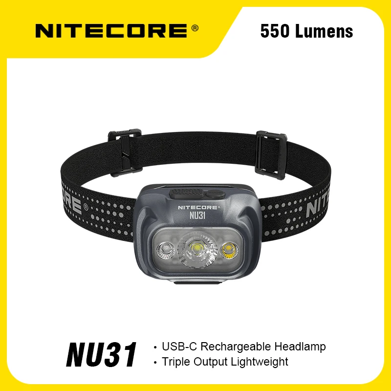 NITECORE NU31 550 liumenų trys šviesos šaltinis priekinis žibintas, remti USB-C baterija