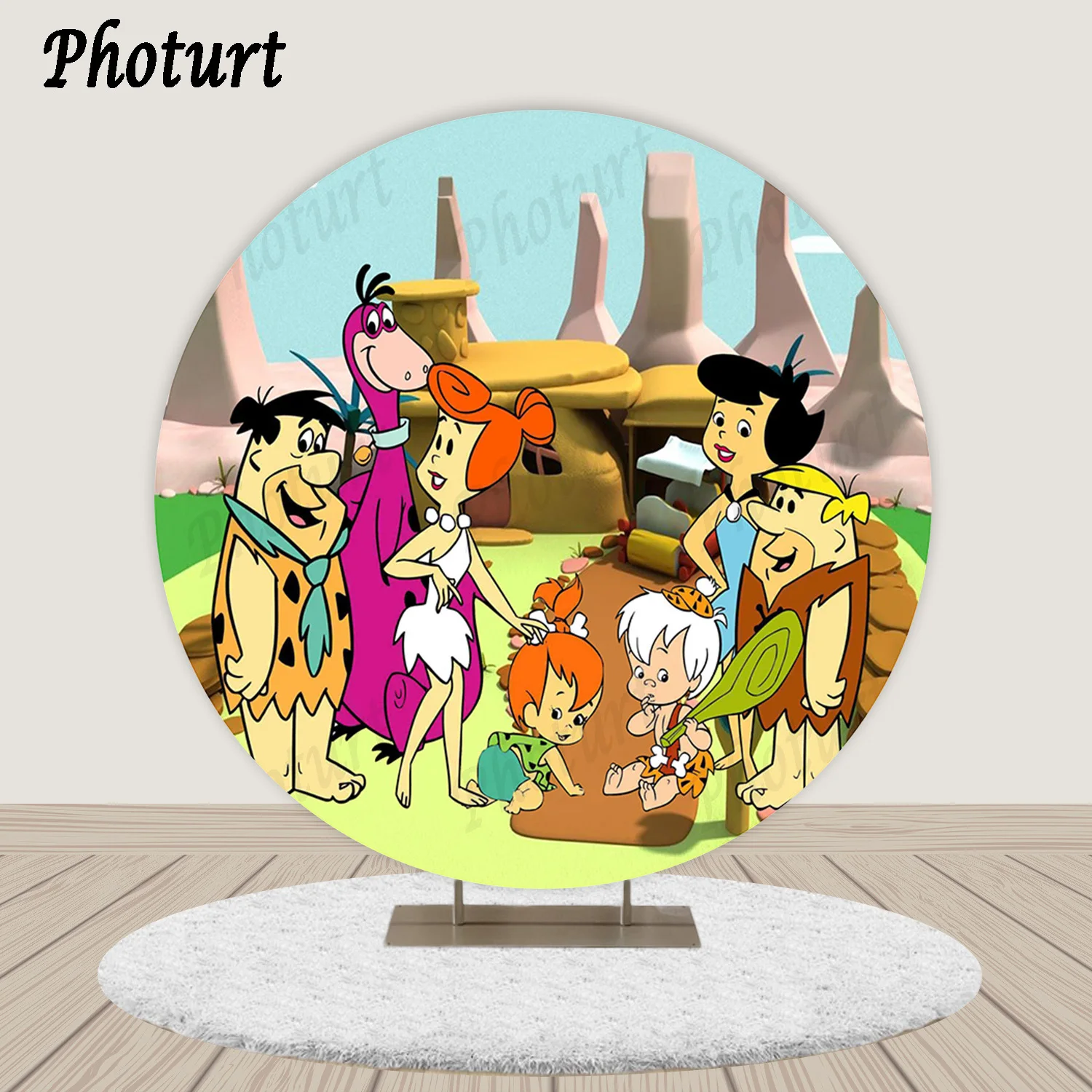 PHOTURT Turas Flintstones Fotografijos Fonas Vaikams Gimtadienio Baby Shower Foto Fono Apskritimas Poliesterio Vinilo Kabina Rekvizitai