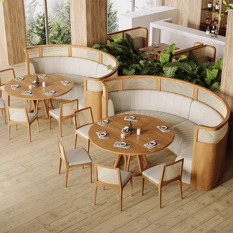 Stalas ir kėdė derinys rotango Japonų medžio masyvo pusiau apskritimo sofa restoranas grandinės viešbutis Pietryčių Azijoje temą restauran