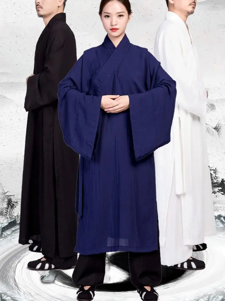 unisex aukštos kokybės lino Daoizmas suknelė kunigas drabužių cassock chi uniformas wushu kostiumas daosizmas skraiste mėlyna/juoda/balta