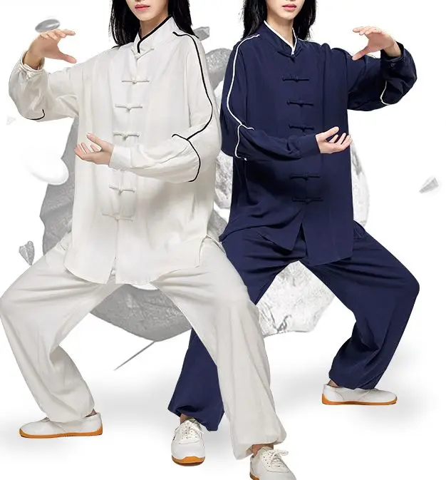 unisex Pavasarį ir Rudenį lino&medvilnės chi uniformos, apranga Kung Fu Kostiumas Taiji Drabužių kovos menų veiklos mėlyna/balta