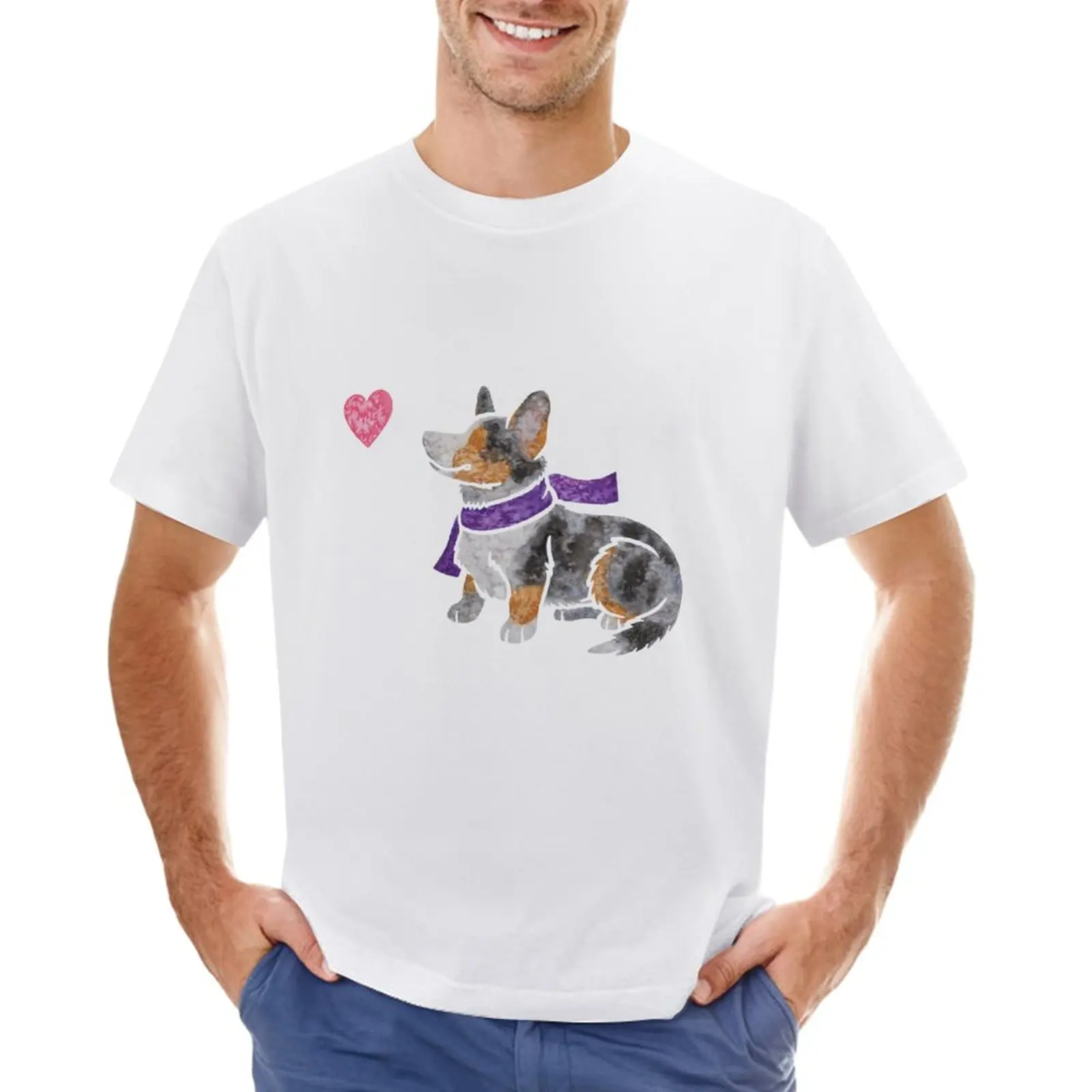 Watercolour Cardigan Welsh Corgi šunų T-Shirt anime drabužius customizeds prakaito marškiniai vyrai
