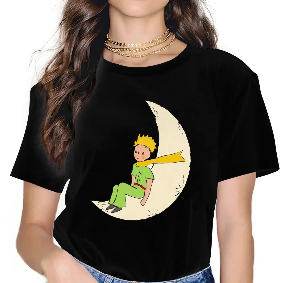Į Mėnulį Mažasis Princas Moterys T Shirt Grafikos Unisex Poliesteris Crewneck Marškinėlius Harajuku