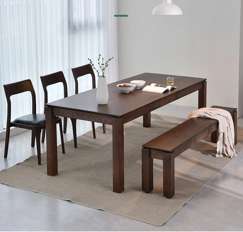Šiaurės medžio masyvo valgomojo stalas ir kėdės minimalistinio namo graikinių riešutų pelenų biuras