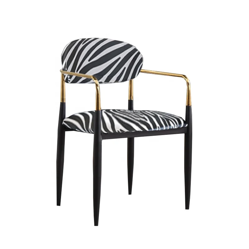Šiuolaikinės aukso metalo rėmas zebra-juostele valgomojo kėdė elegantiškas odos aksomą minkštų kėdžių pledas flannelette baro kėdė