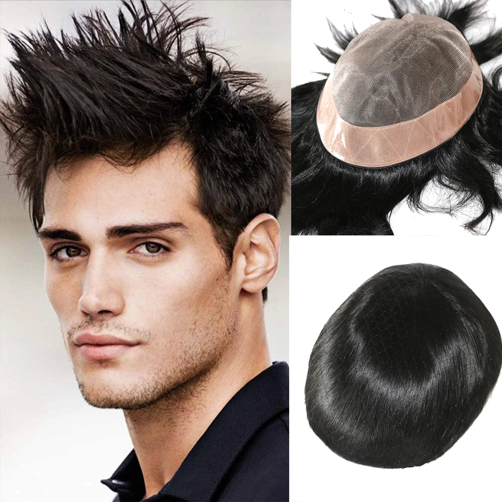 Žmogaus Plaukų Toupee Vyrų Mono su Poli Danga Bžūp 6 Colių Hairpiece Tiesiai Endoprotezavimo Sistemos